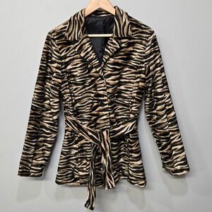 VTG 90s‎ Louise Paris Faux Fur Jacket Coat Medium Reversible Tiger Print Unique
